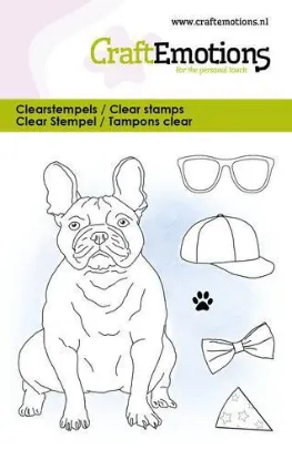 Afbeeldingen van CraftEmotions clearstamps 6x7cm - Bulldog met accessoires