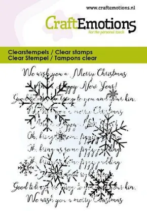 Afbeeldingen van CraftEmotions clearstamps 6x7cm - Tekst en sneeuwvlokken
