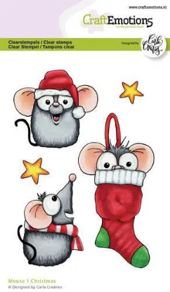 Afbeeldingen van CraftEmotions clearstamps A6 - Mouse 1 Christmas Carla Creaties