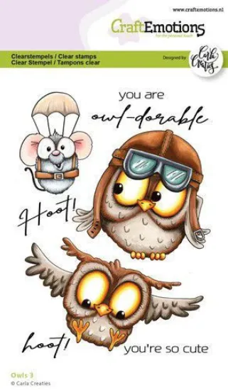 Afbeeldingen van CraftEmotions clearstamps A6 - Owls 3 Carla Creaties