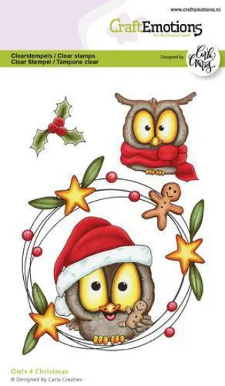 Afbeeldingen van CraftEmotions clearstamps A6 - Owls 4 Christmas Carla Creaties