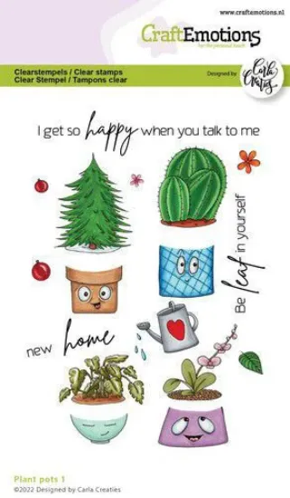 Afbeeldingen van CraftEmotions clearstamps A6 - Plant pots 1 (EN) Carla Creaties