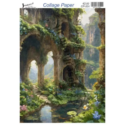 Afbeeldingen van Ruïne met blauwe bloemen #3 - Josephiena's collage paper - CP-031