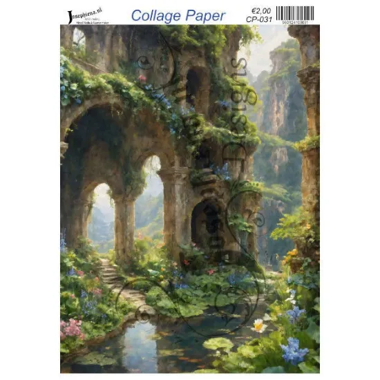 Afbeeldingen van Ruïne met blauwe bloemen #3 - Josephiena's collage paper - CP-031