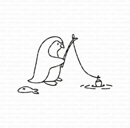 Afbeeldingen van Vissende Penguin - stempel - Gummiapan