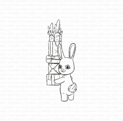 Afbeeldingen van Konijn met pakket - stempel - Gummiapan