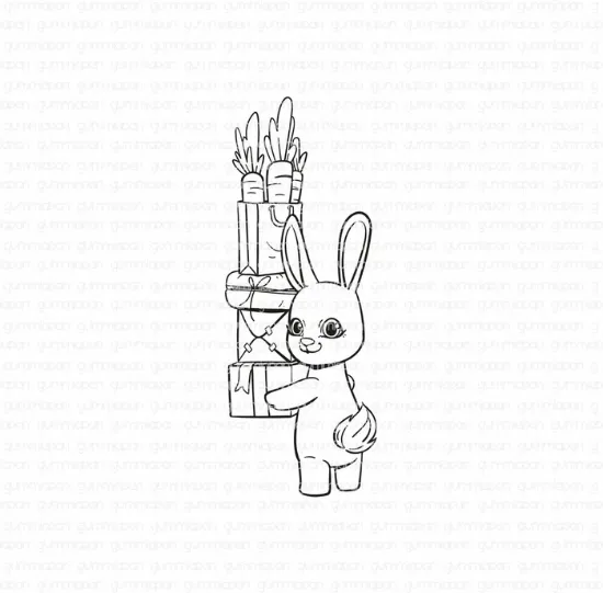 Afbeeldingen van Konijn met pakket - stempel - Gummiapan