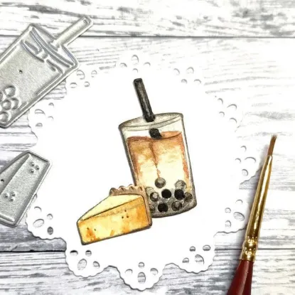 Afbeeldingen van Bubbelthee en cake - stans - Gummiapan - D240131