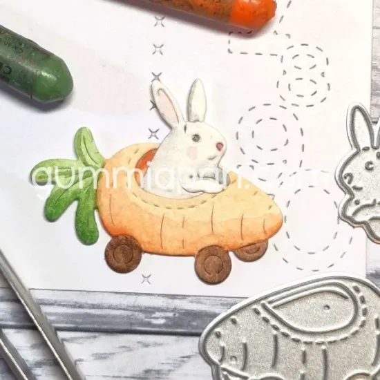 Picture of Konijn & Wortelwagen - stans - Gummiapan - D240202