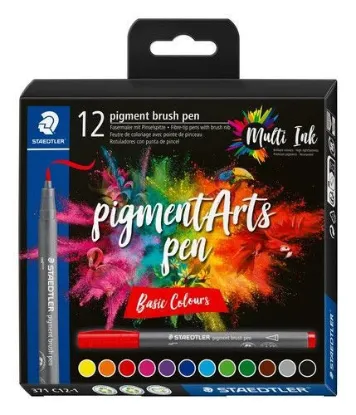 Afbeeldingen van Staedtler Pigment arts -brush -box 12 st - basic colours 371 C12-1