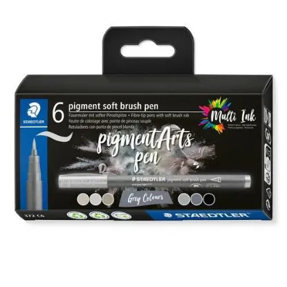 Afbeeldingen van Staedtler Pigment arts -soft brush -box 6st zwart-grijs 372 C6