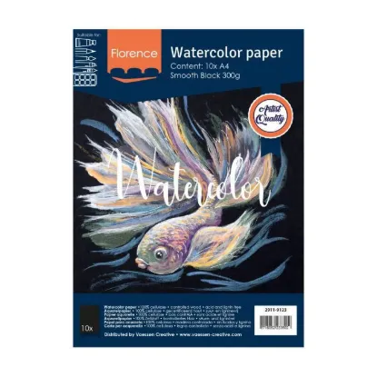 Afbeeldingen van Florence • Aquarelpapier smooth Black A4 10pcs 300g