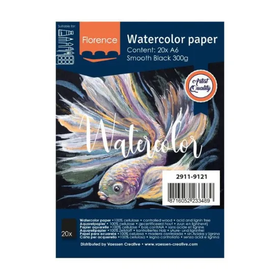 Afbeeldingen van Florence • Aquarelpapier smooth Black A6 20pcs 300g