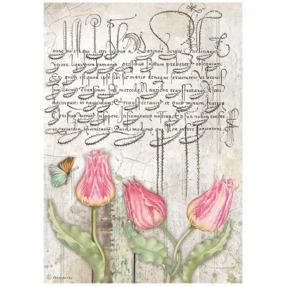 Afbeeldingen van Stamperia A4 Rice Paper Romantic Garden House Tulips
