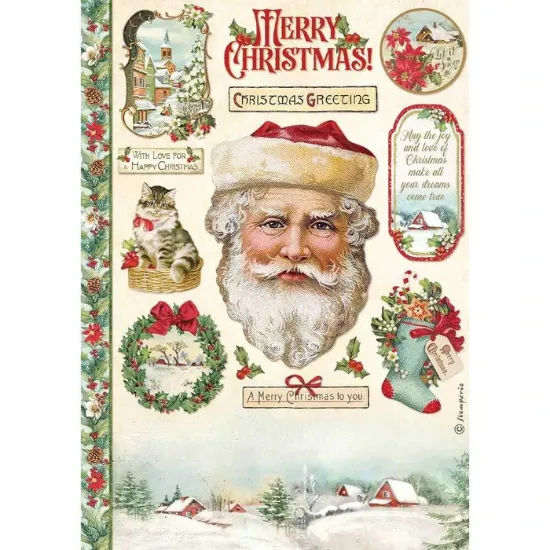 Afbeeldingen van Stamperia Rice Paper A4 Classic Christmas Santa Claus