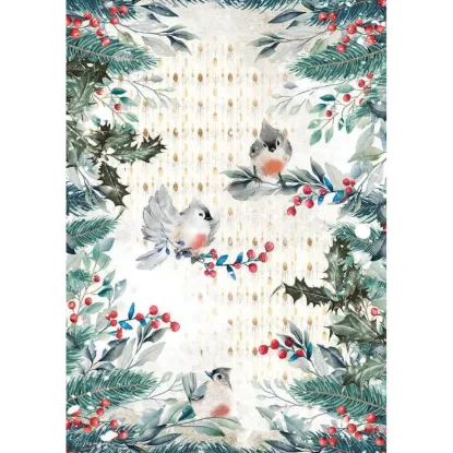 Afbeeldingen van Stamperia Rice Paper A4 Romantic Christmas Birds