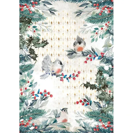 Afbeeldingen van Stamperia Rice Paper A4 Romantic Christmas Birds