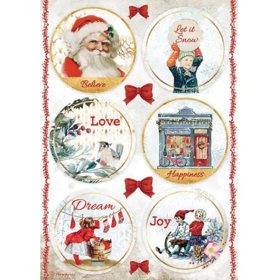 Afbeeldingen van Stamperia Rice Paper A4 Romantic Christmas Rounds