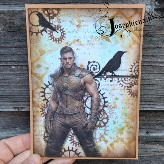 Afbeeldingen van Kaart: Steampunk man met vogel